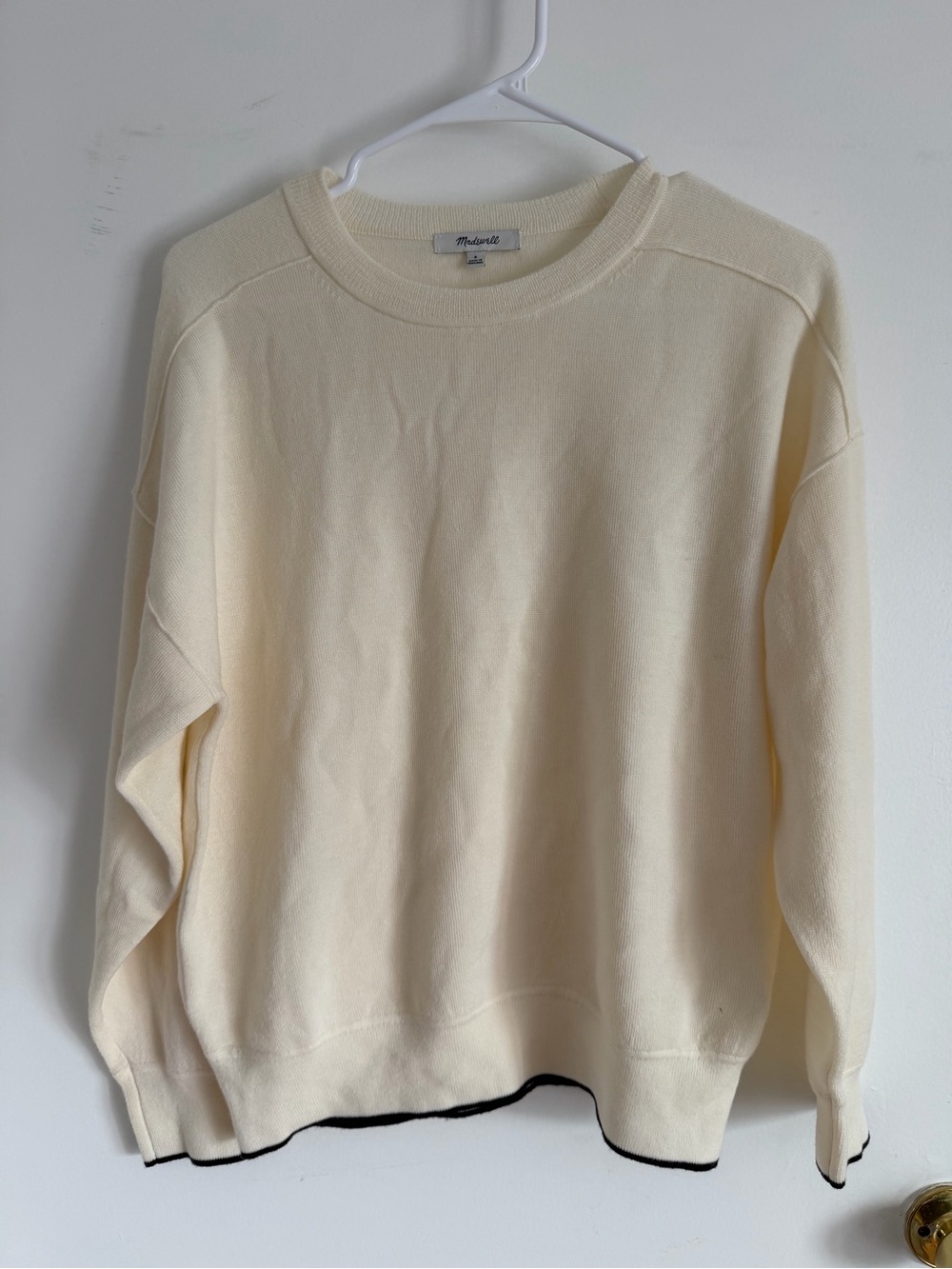 Madewell 100% Merino Wool Crewneck Sweater Ivory Black Trim Size S Unisex